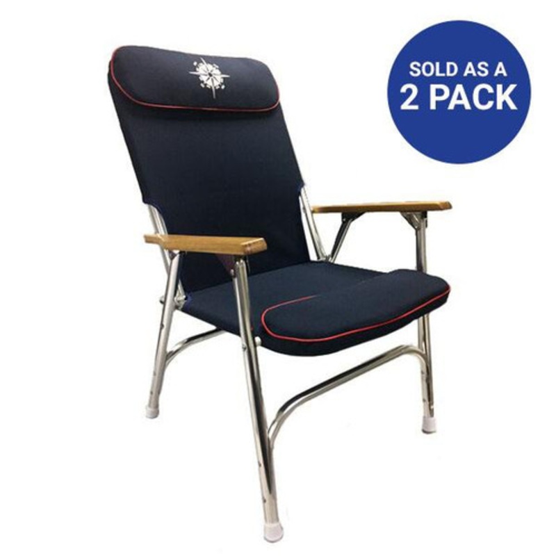 Navy Padded Aluminum Deck Chair – High Back