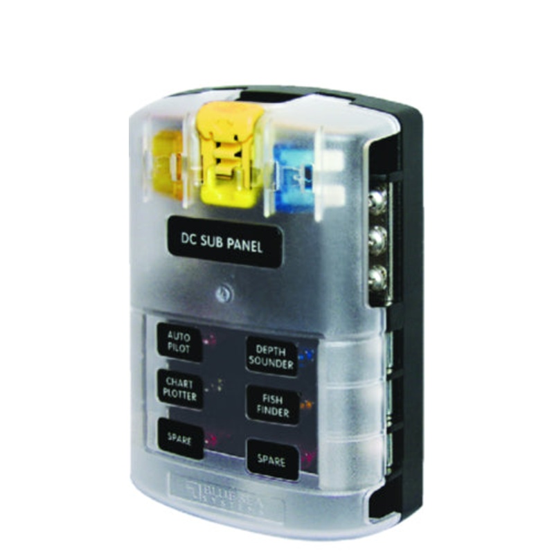 Blue Sea 661-5025 ST Blade Common Source ATO/ATC Fuse Block w/Negative Bus – 6 Circuits with Cover