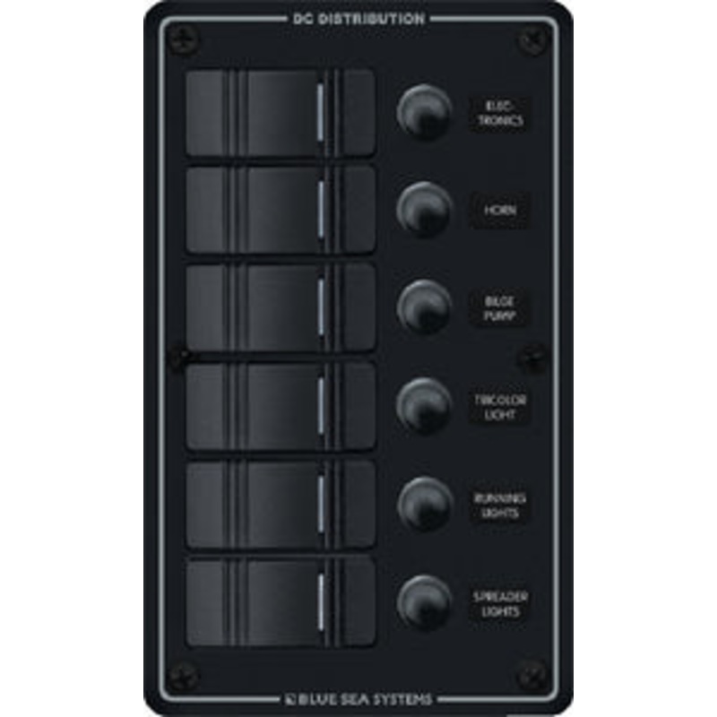 Blue Sea Systems 661-8373 Water Resistant Circuit Breaker Panel 6 Positions-Black