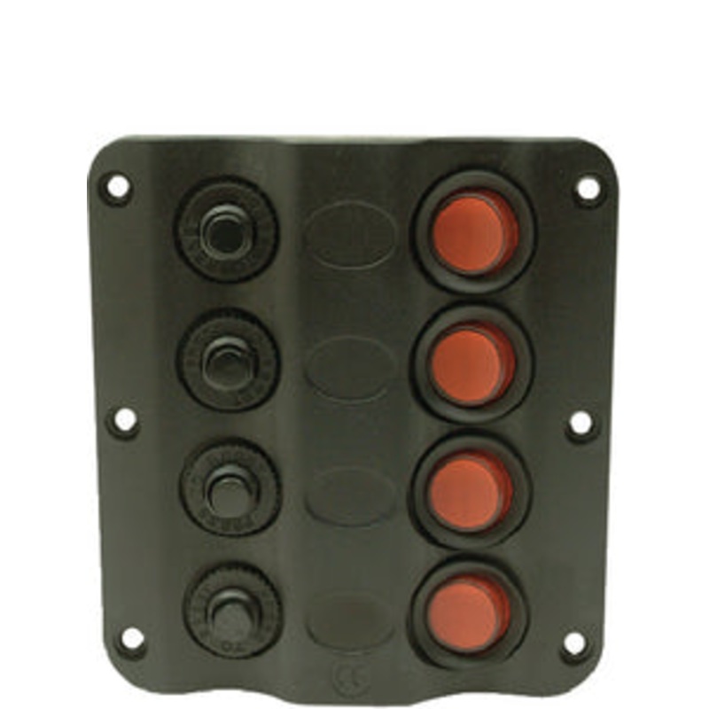 Seachoice 50-12321 12V 4 GANG LED Switch Panel with one each 4/6/8/10 Breakers