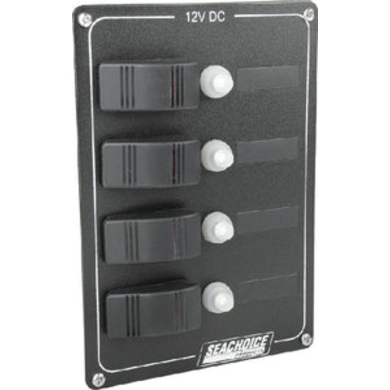 Seachoice 50-12491 Breaker 4 GANG Panel With Rocker Switches with one each 5/10/15/20 Amp Reset Breakers
